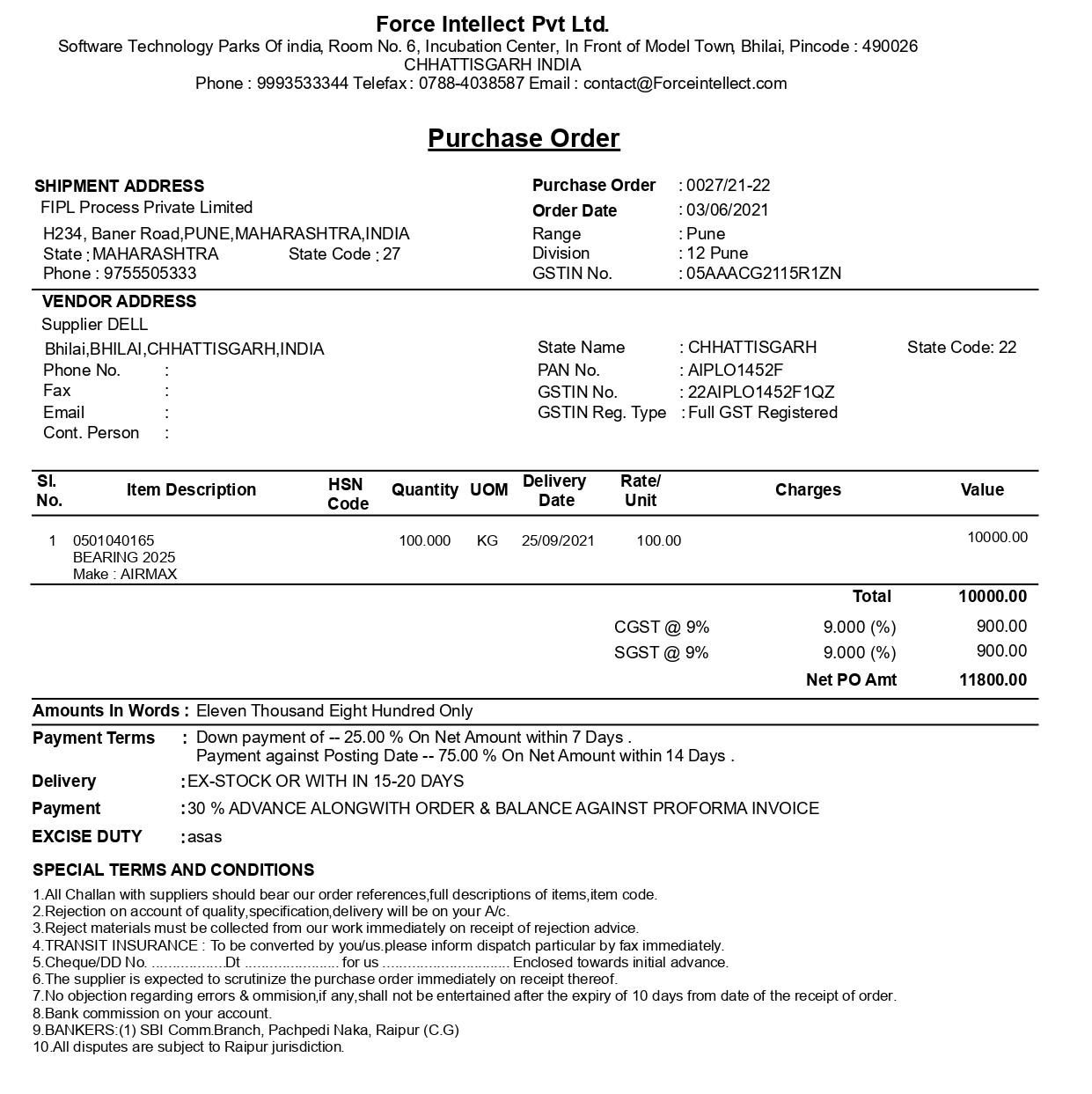 Purchase Order Format